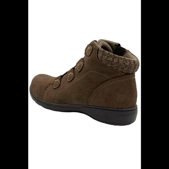 Clarks Collection Leather & Knit Ankle Boots Carleigh Jade Taupe - Narrow - Picture 2 of 3